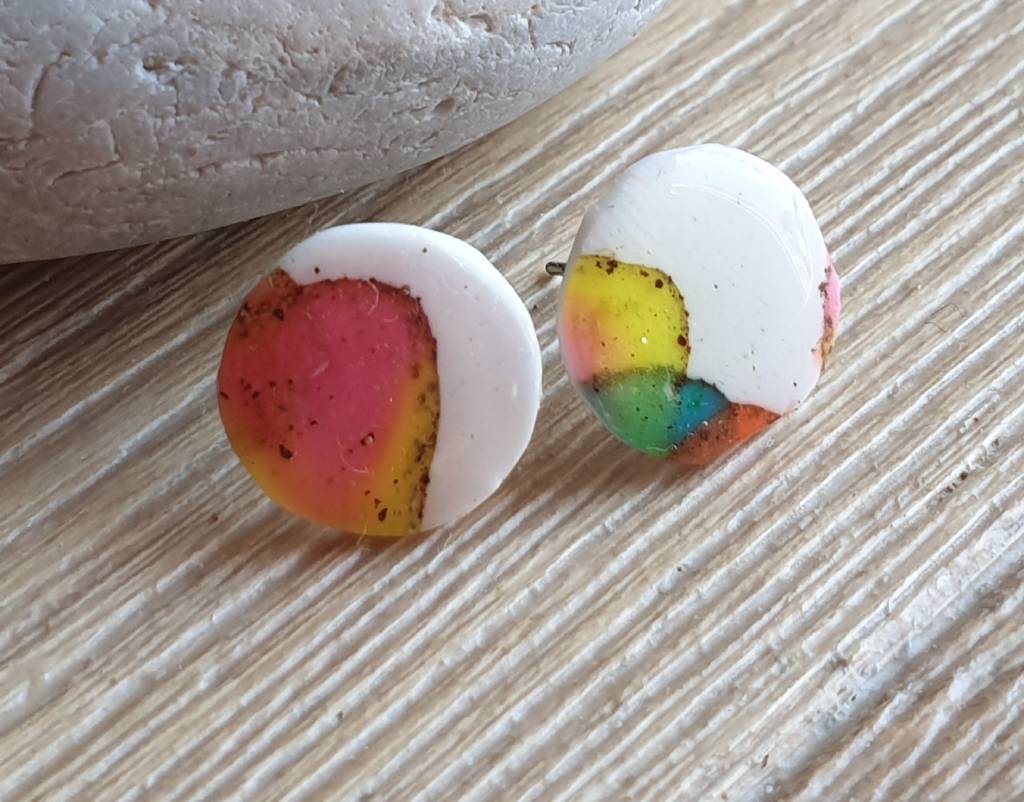 Boucles d'oreilles puces rondes cellulles faites main