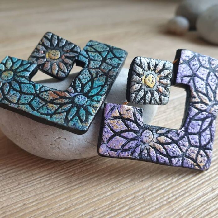 boucles d'oreilles fleurs mix media vice versa faites main
